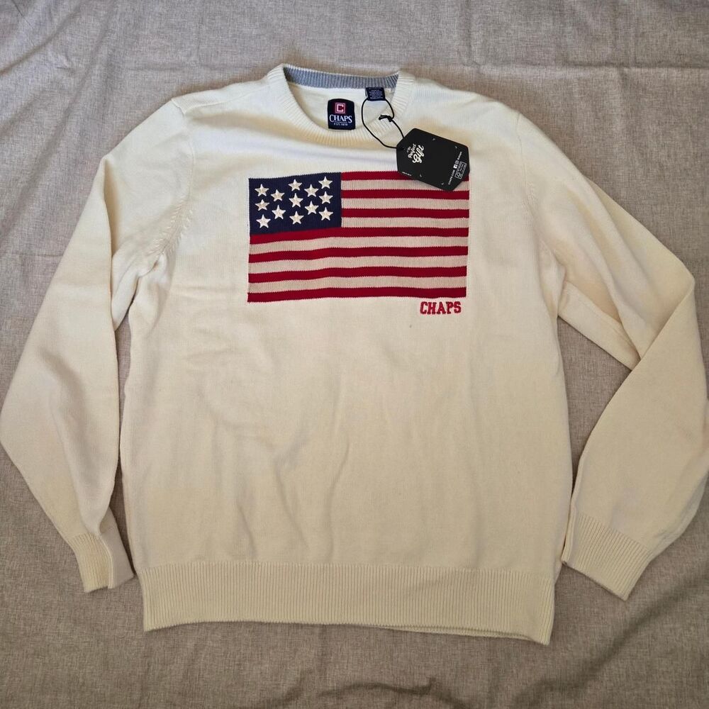 Chaps Men's Cream and White Jumper